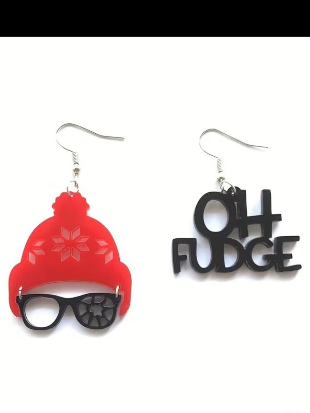Novelty Winter Hat & 'Oh Fudge' Acrylic Earrings - Red & Black